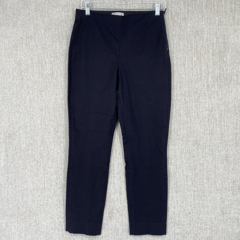 Everlane Side Zip Stretch Cotton Pant 6 Black Ankle Slit High Rise Minimalist